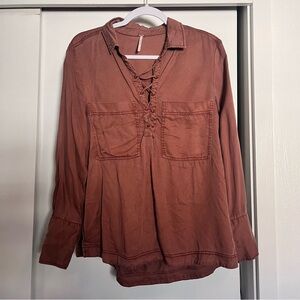 Free people lace up blouse brown Medium